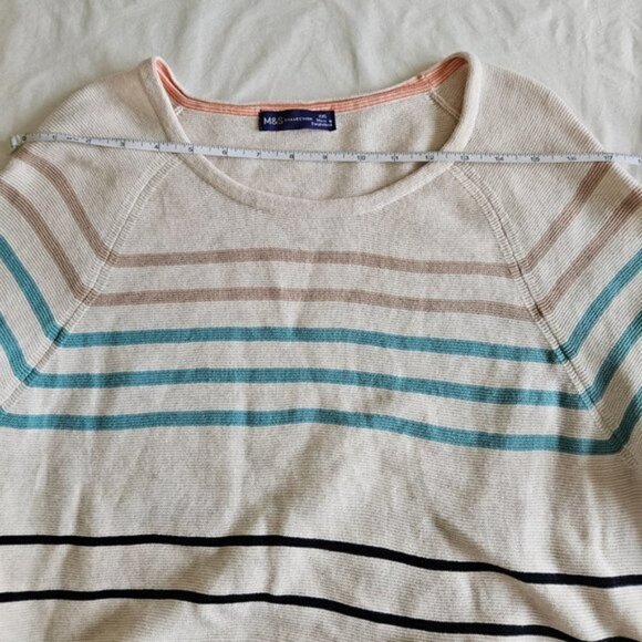 M&S Collection Sweater Womens XXL Beige Striped Reverse Knit LS Drawstings Boho - Picture 4 of 15